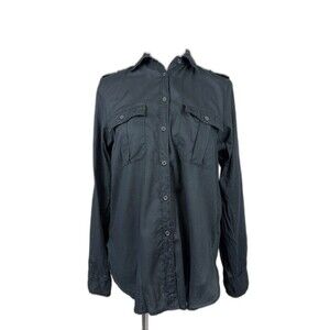 Denim & Supply Ralph Lauren Black Utility Shirt Women M Roll Tab Military Safari